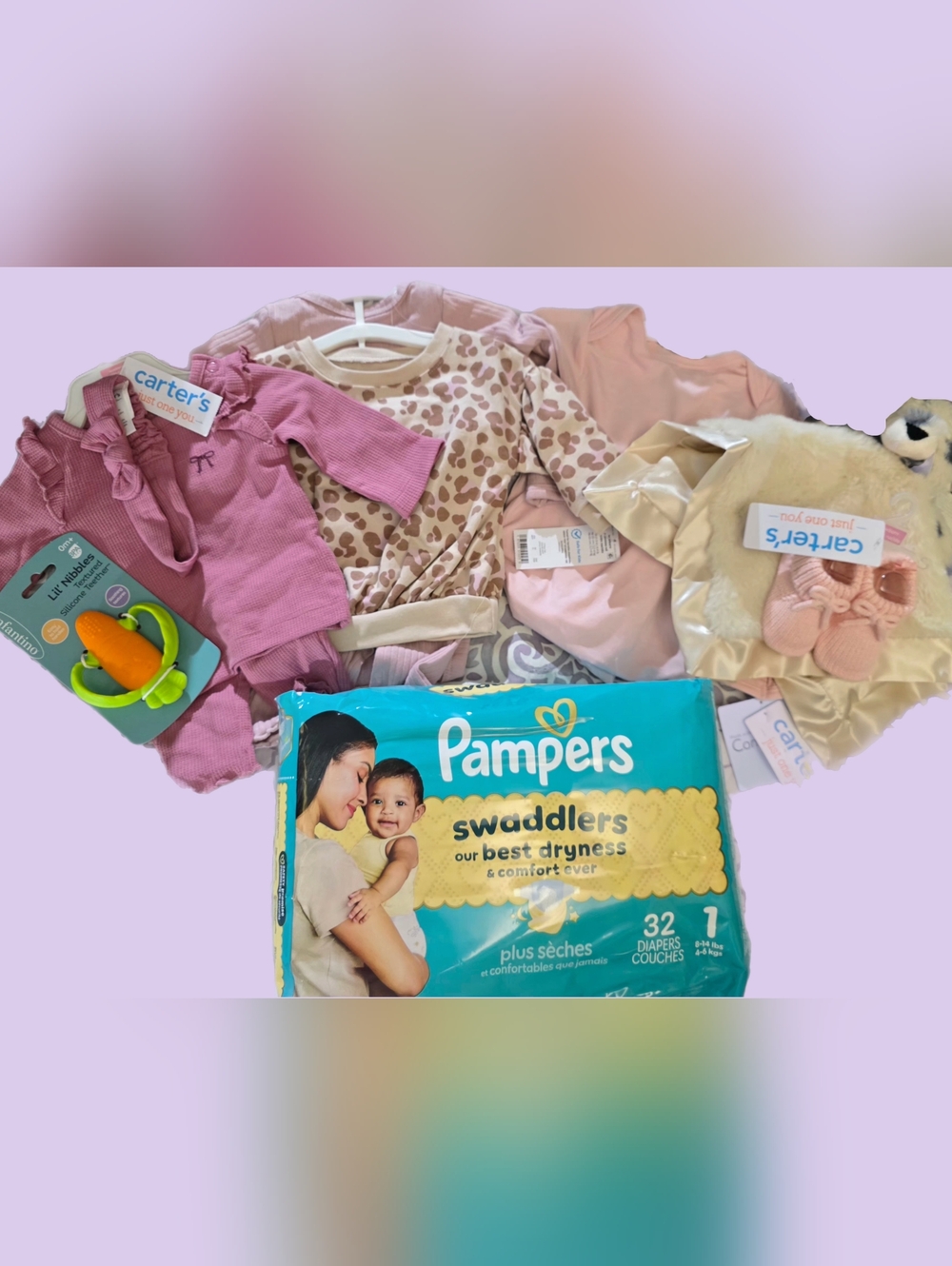 Newborn Baby Girl Bundle | Carter’s Outfits, Booties, Blanket & Diapers - NWT